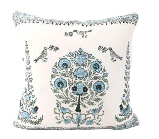 Home Couture - Kalamkari Border in Slate Seaside on Ivory