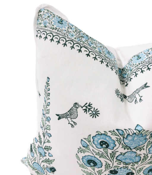 Home Couture - Kalamkari Border in Slate Seaside on Ivory