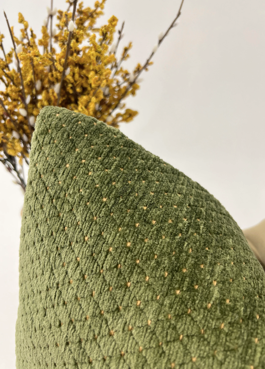 Luxurious Vintage Velvet in Green and Yellow Details, Decorative High End Pillow Covers