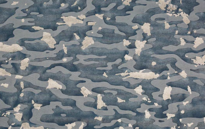 Fortuny - Camo Isole in Faded Blue & Silvery Gold Texture