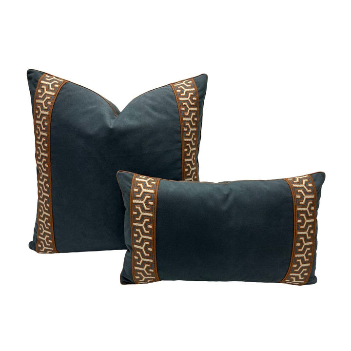 Vegan Suede in Slate Blue with Tape Samuel & Sons - Otero Embroidery Border in Grand Canyon