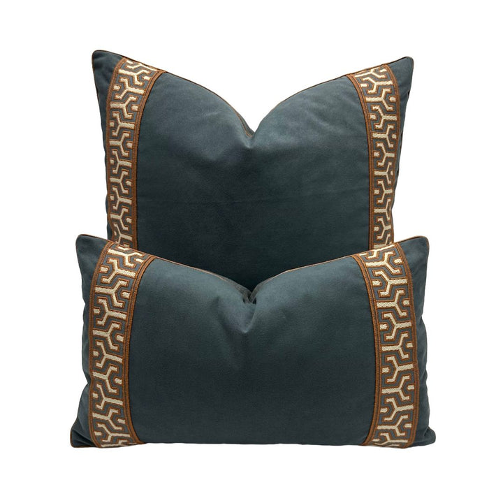 Vegan Suede in Slate Blue with Tape Samuel & Sons - Otero Embroidery Border in Grand Canyon