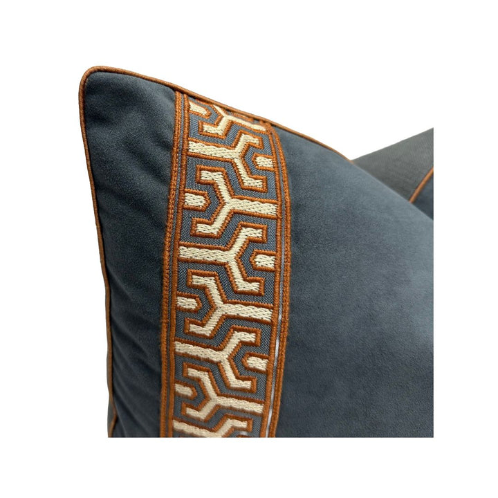 Vegan Suede in Slate Blue with Tape Samuel & Sons - Otero Embroidery Border in Grand Canyon