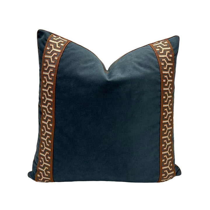 Vegan Suede in Slate Blue with Tape Samuel & Sons - Otero Embroidery Border in Grand Canyon