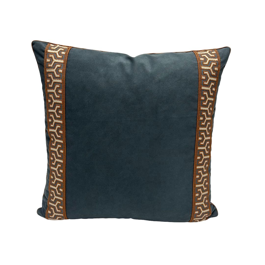 Vegan Suede in Slate Blue with Tape Samuel & Sons - Otero Embroidery Border in Grand Canyon