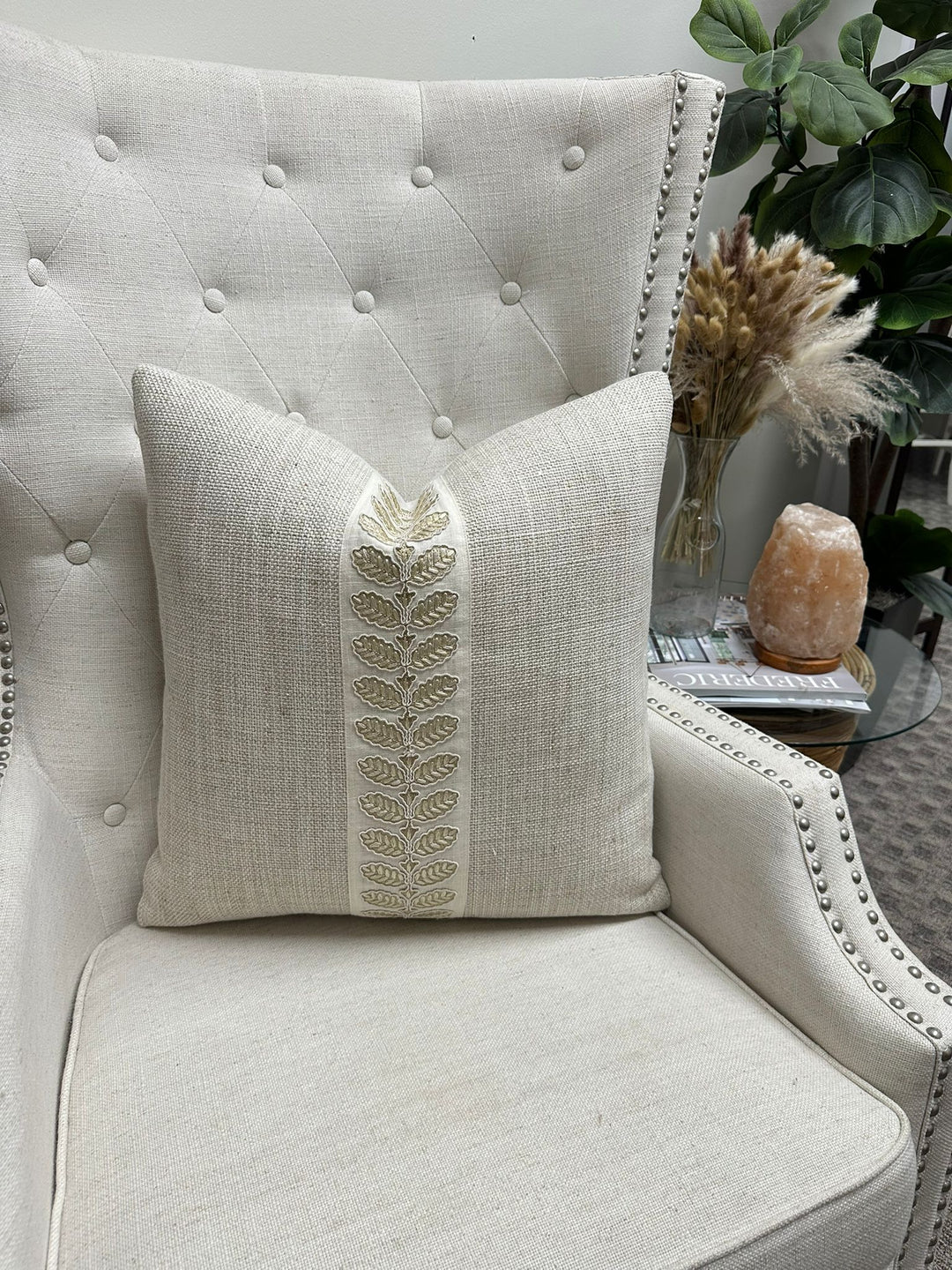 Pierre Frey - Shangai in Nacre with Tape Trim Colefax & Fowler - Landsdowne Stern Braid in Beige