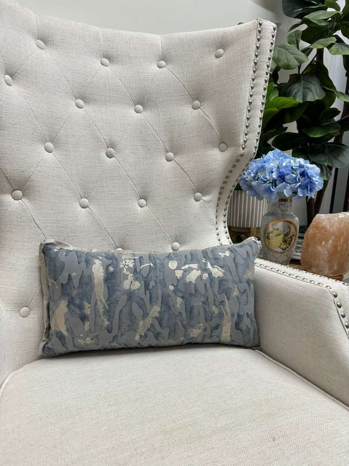 Fortuny - Camo Isole in Faded Blue & Silvery Gold Texture