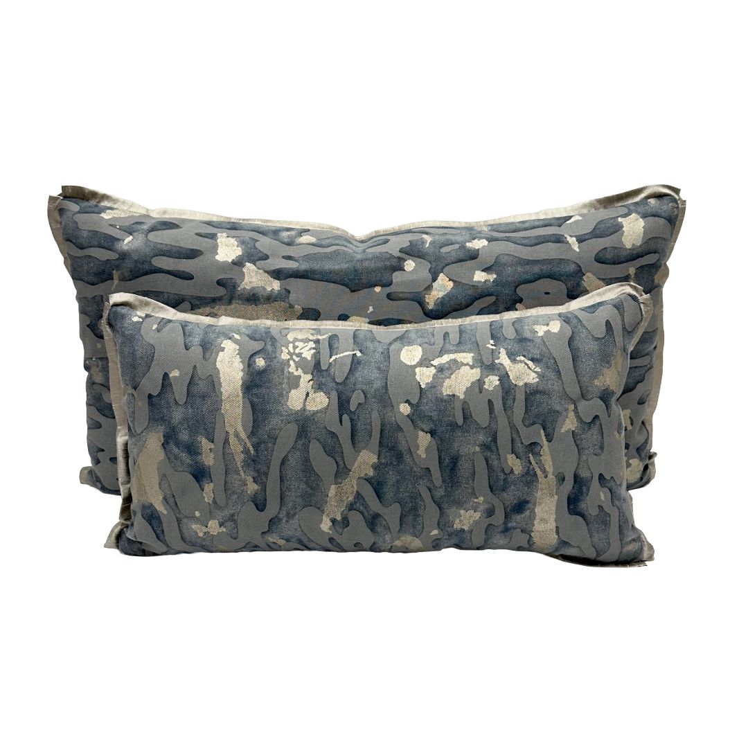 Fortuny - Camo Isole in Faded Blue & Silvery Gold Texture