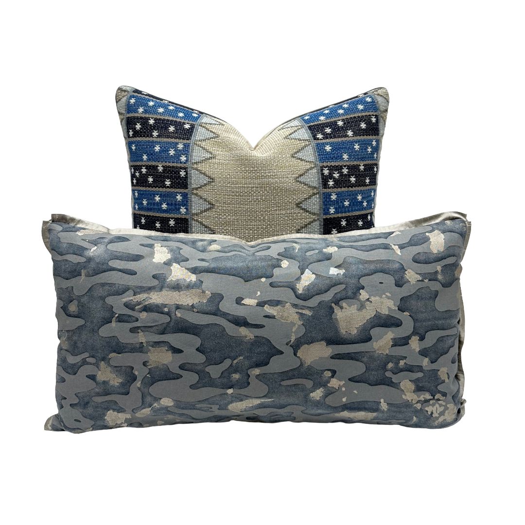 Fortuny - Camo Isole in Faded Blue & Silvery Gold Texture