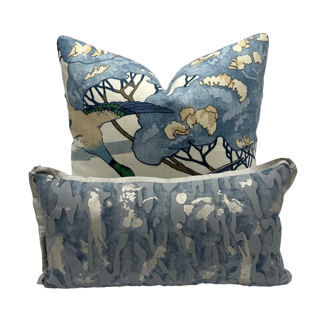 Fortuny - Camo Isole in Faded Blue & Silvery Gold Texture