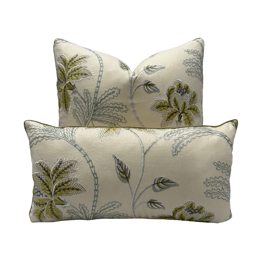 Colefax & Fowler - Elina Linen Embroidery in Leaf