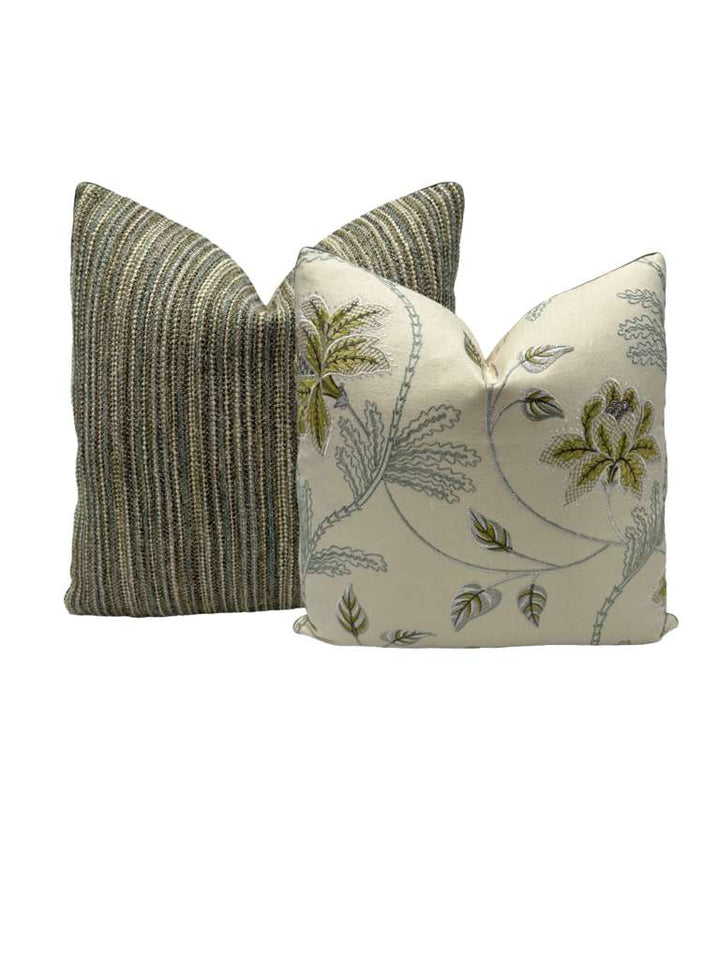 Colefax & Fowler - Elina Linen Embroidery in Leaf