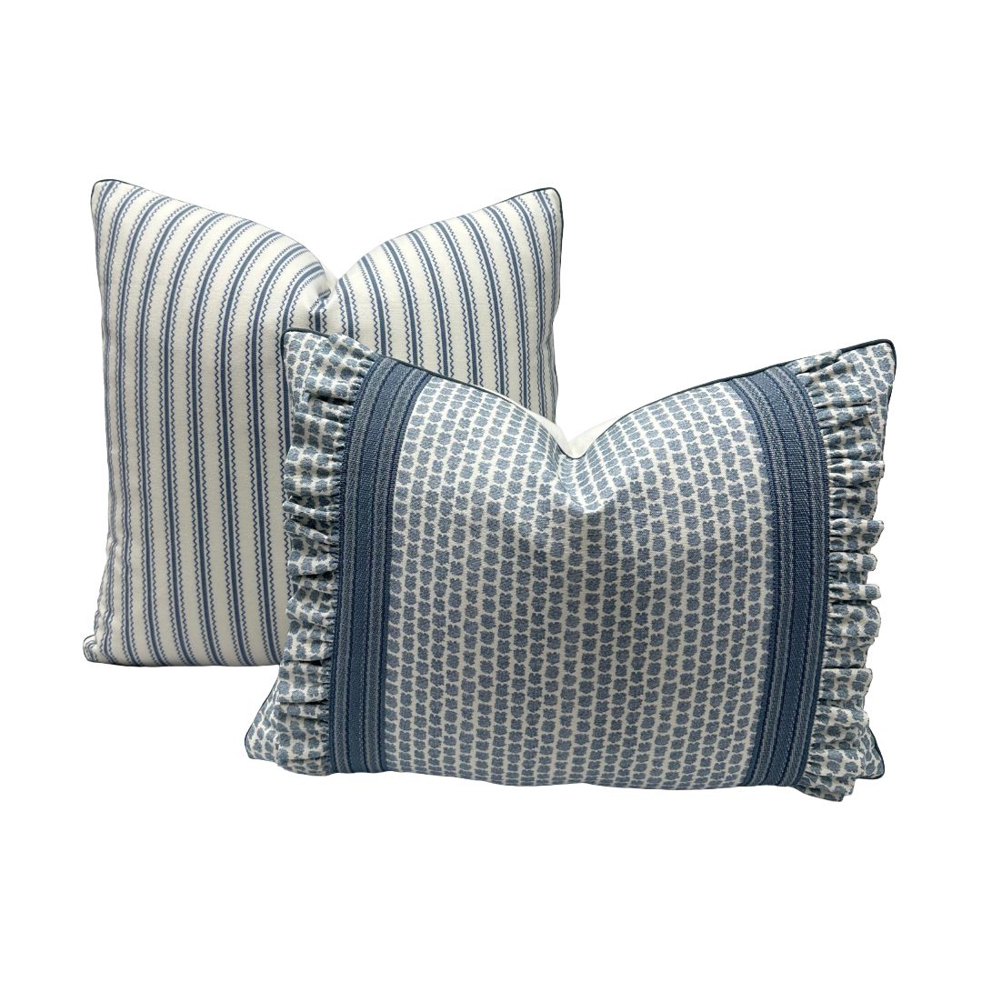 Lee Jofa - Kaya II in Sky with Tape Trim and Ruffle Tape