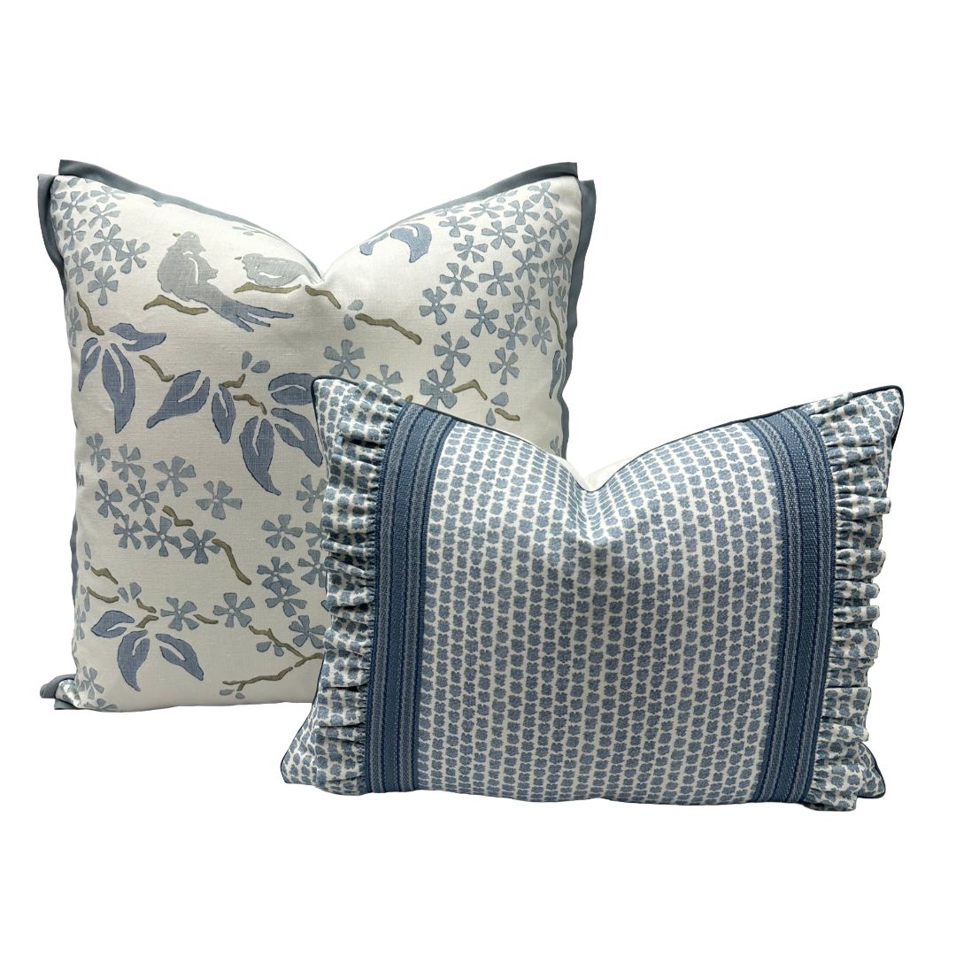 Lee Jofa - Kaya II in Sky with Tape Trim and Ruffle Tape