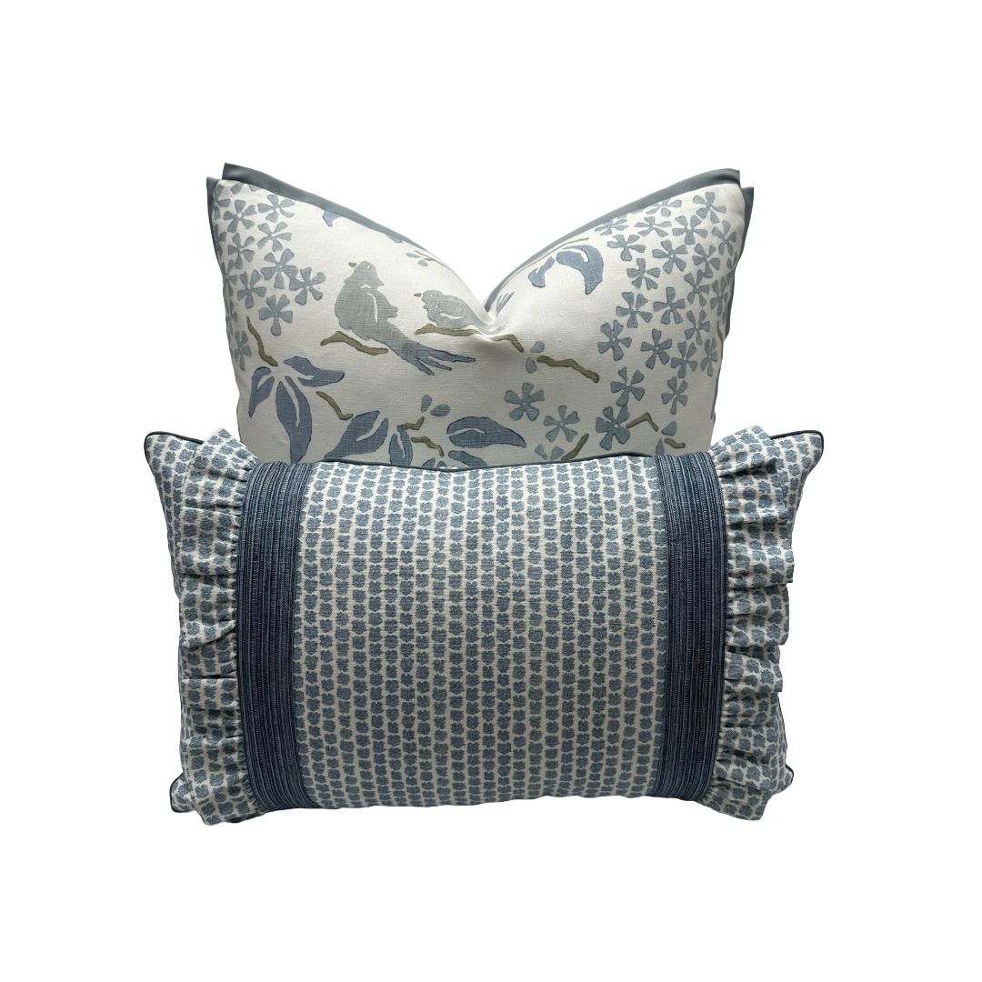 Lee Jofa - Kaya II in Sky with Tape Trim and Ruffle Tape