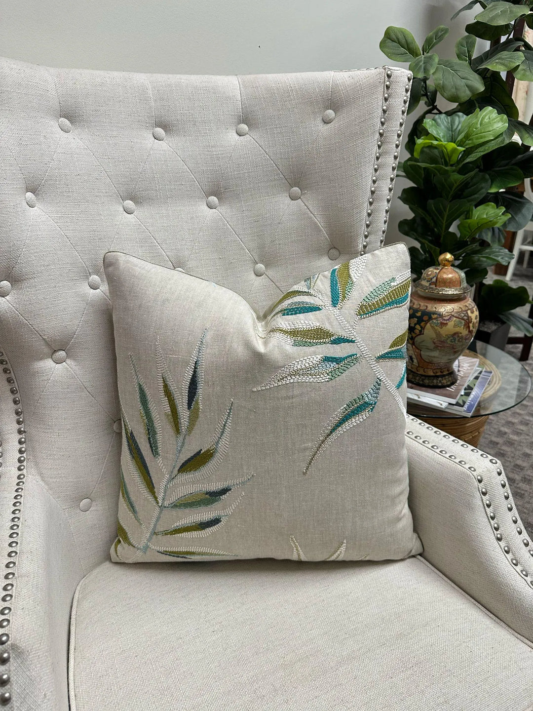 Palms Embroidery in Greens