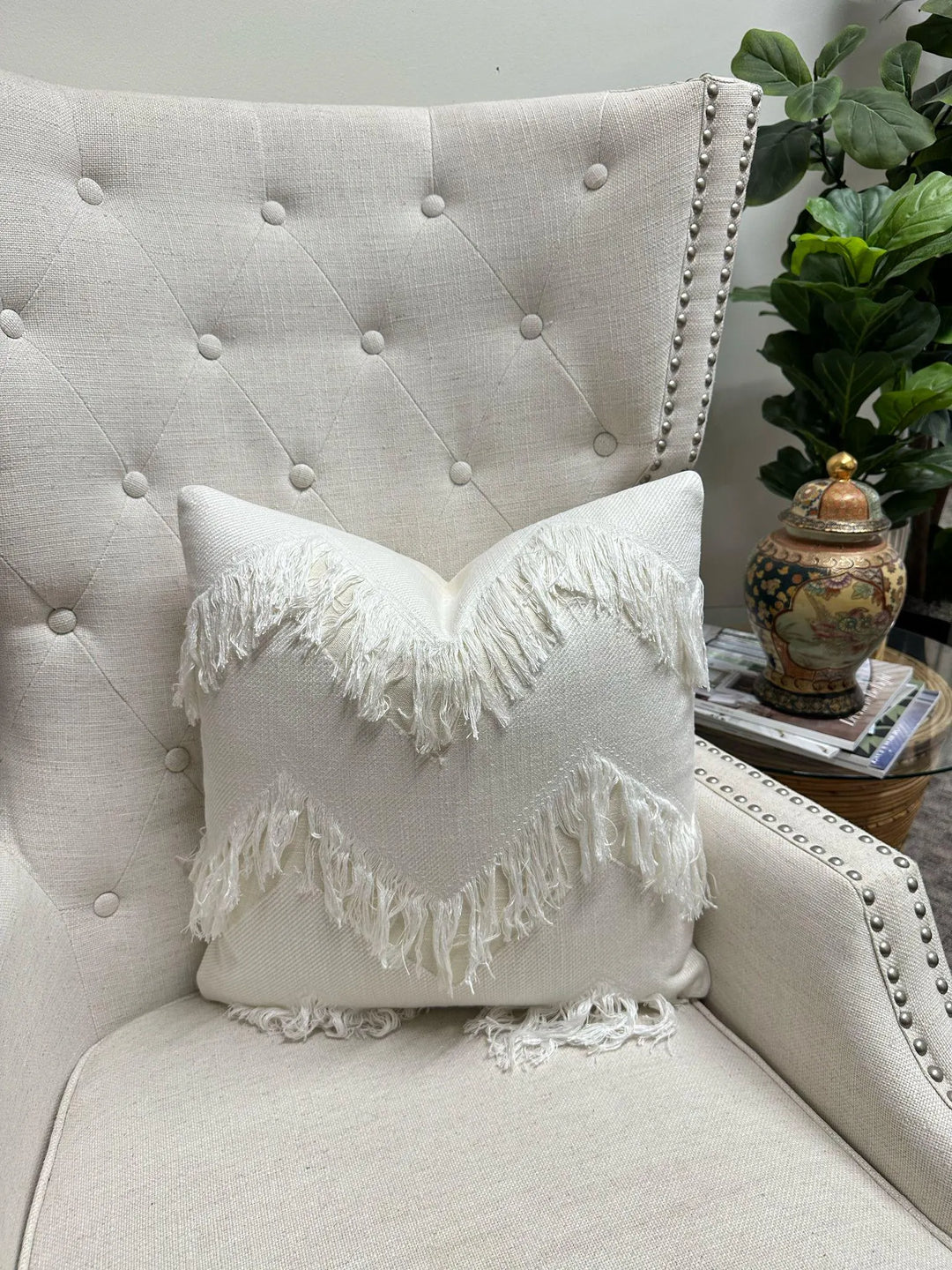 Chevron Fringe Weave in White